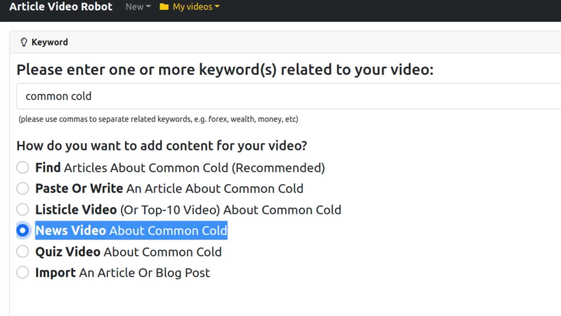 Creating a News video from any keyword