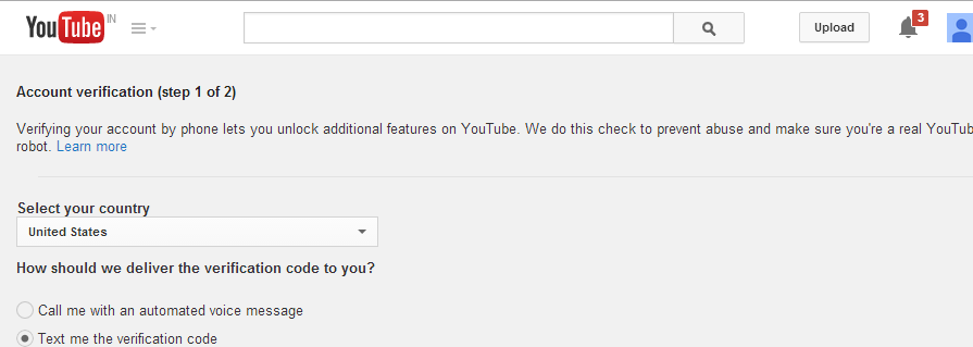 YouTube phone verification